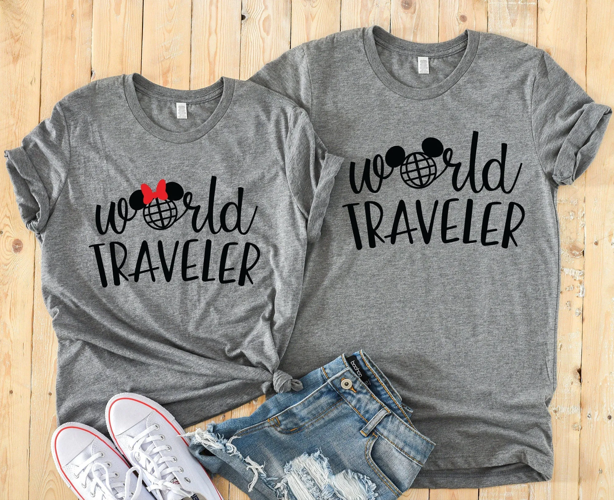 World Traveler Minnie and Mickey Mouse Matching Shirts - Disney Couples Shirt -Epcot World Showcase - Food and Wine Festival