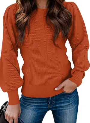 Zeagoo Womens Sweaters Fall 2024 Fashion Trendy Long Sleeve Sweaters Ribbed Knit Winter Outfits Puff Pullover Jumper Tops