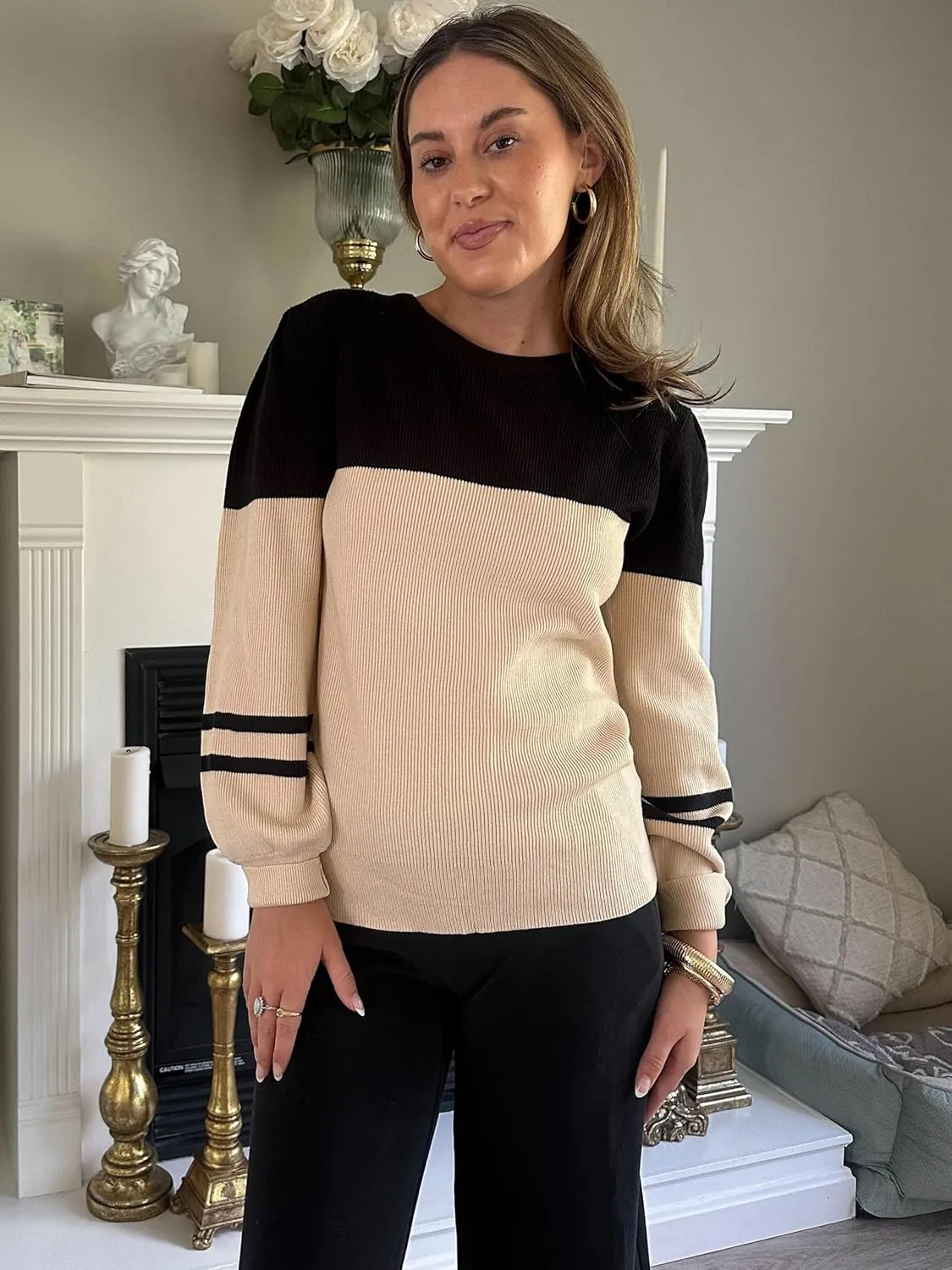 Zeagoo Womens Sweaters Fall 2024 Fashion Trendy Long Sleeve Sweaters Ribbed Knit Winter Outfits Puff Pullover Jumper Tops