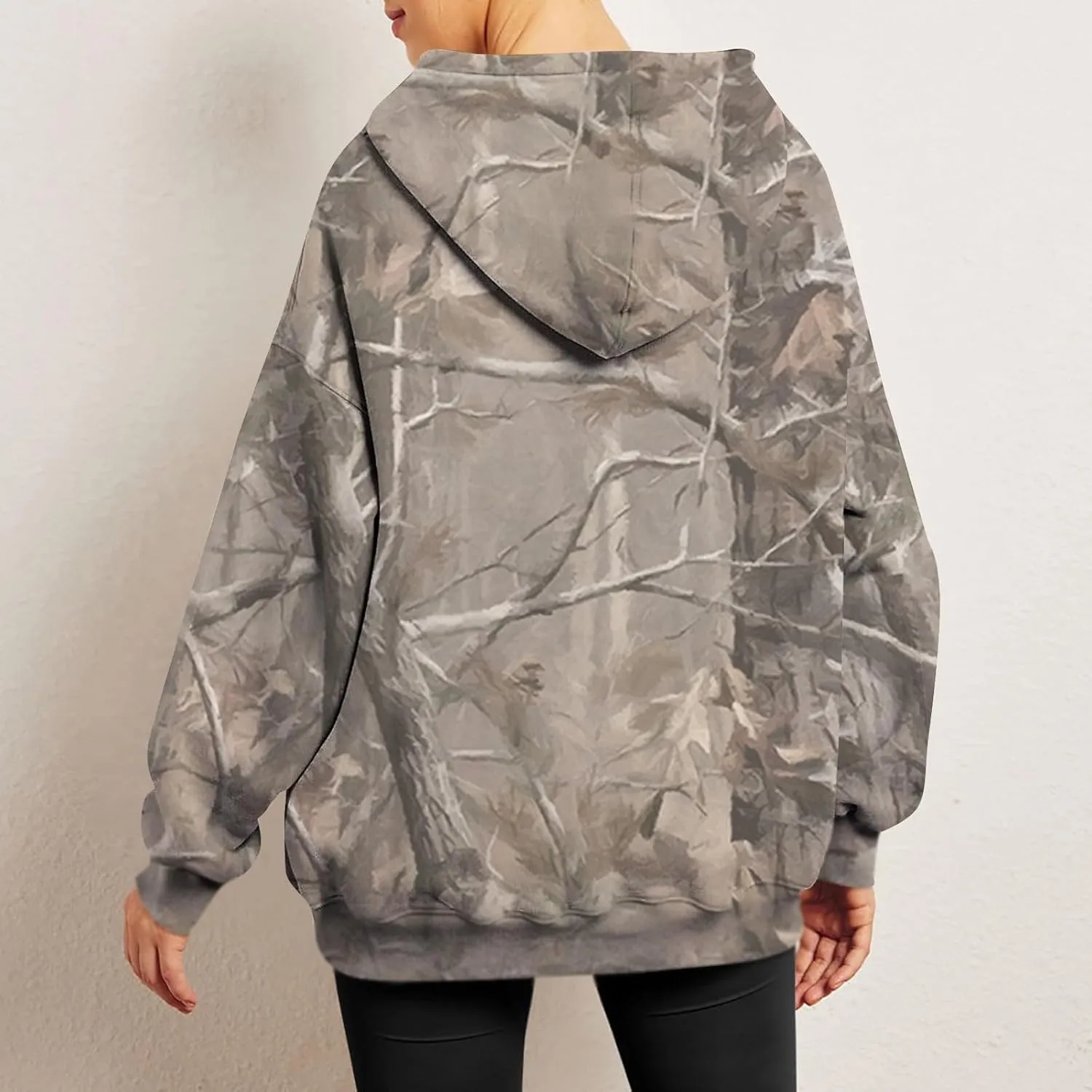 ZWRXW Women's Camo Hoodie Maple Leaf Print Oversized Sweatshirt Pullover Hooded Sweatshirt Long Sleeve Camouflage Hoodie