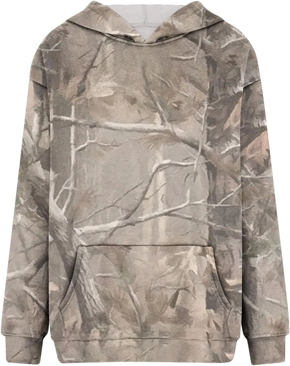 ZWRXW Women's Camo Hoodie Maple Leaf Print Oversized Sweatshirt Pullover Hooded Sweatshirt Long Sleeve Camouflage Hoodie